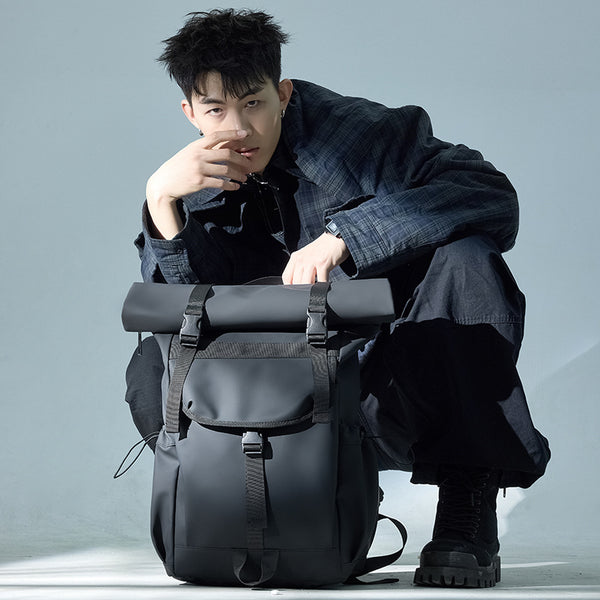 Trendy and cool folding roll-up casual backpack men's large-capacity outdoor travel backpack high-value college student schoolbag