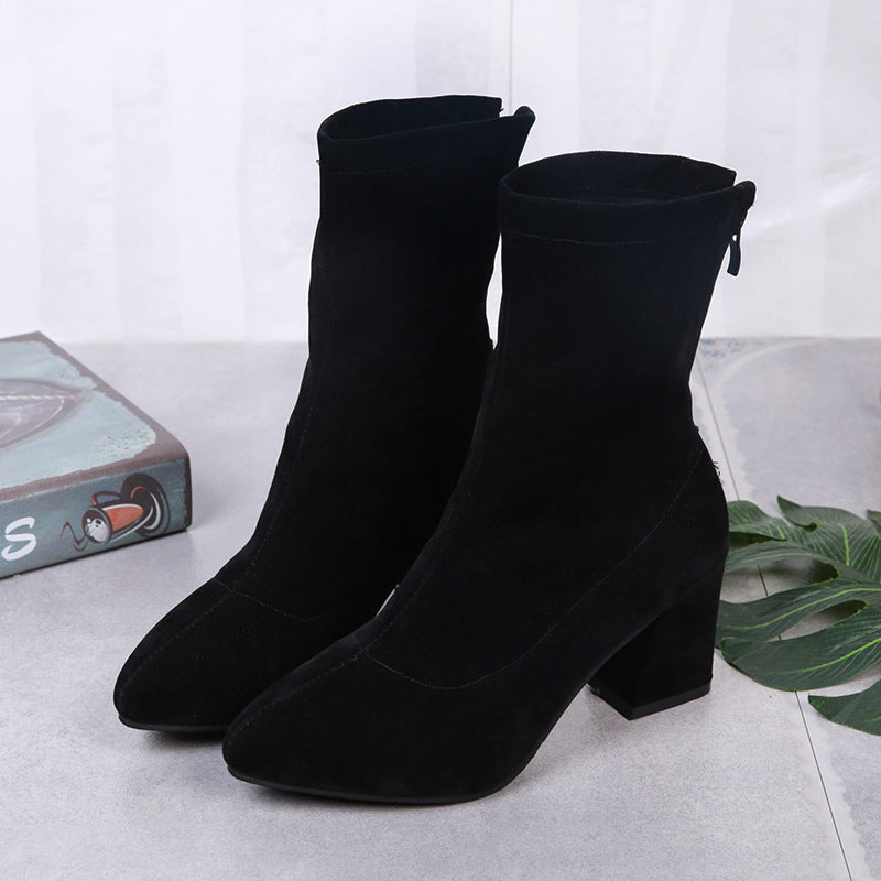 foreign trade 2025 new boots socks boots short boots women's shoes thick heel pointed high heels elastic boots