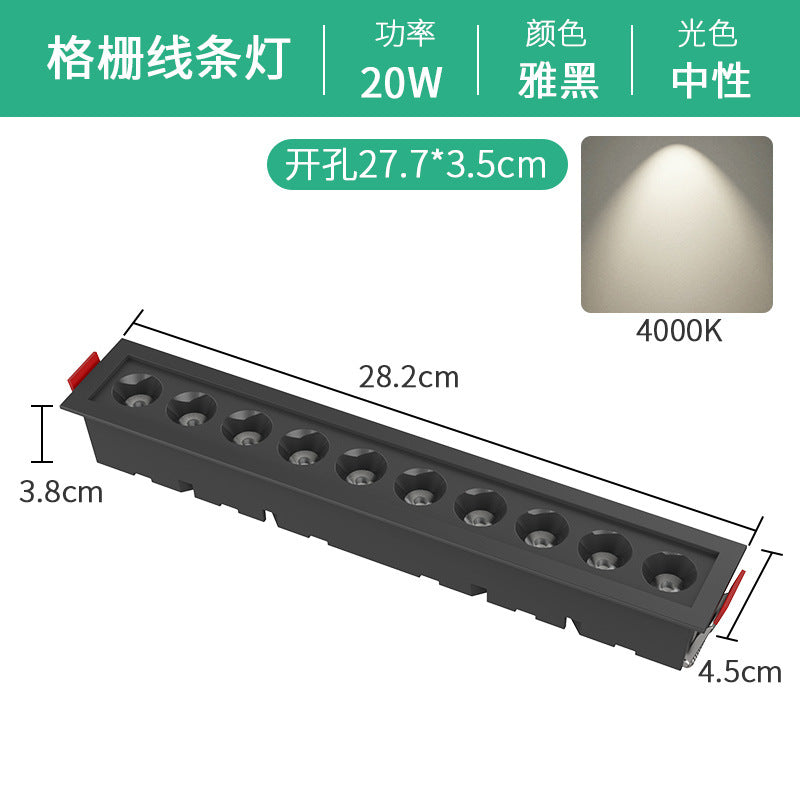 Embedded linear led recessed downlight - rectangular, anti-glare, ideal for living room lighting (no main light)