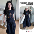 Girls' summer outfit set : new stylish summer two-piece set for older girls and children - cropped wide-leg pants