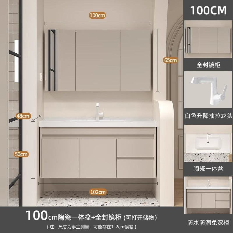 Ceramic all-in-one basin bathroom combination solid wood bathroom wash basin wash basin wash basin cream style