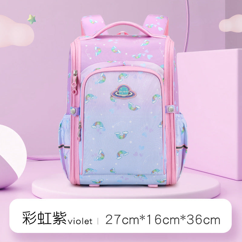 School bag for primary school students and girls Grades 1-6 Korean version of children's backpack to reduce the burden and protect the spine Lightweight girl princess backpack