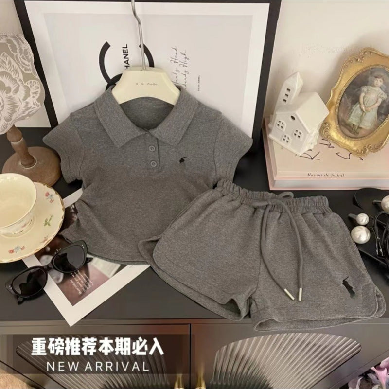 Girls' outfit set -  summer new korean style baby girl fashionable casual sports kids polo shirt two-piece trendy set