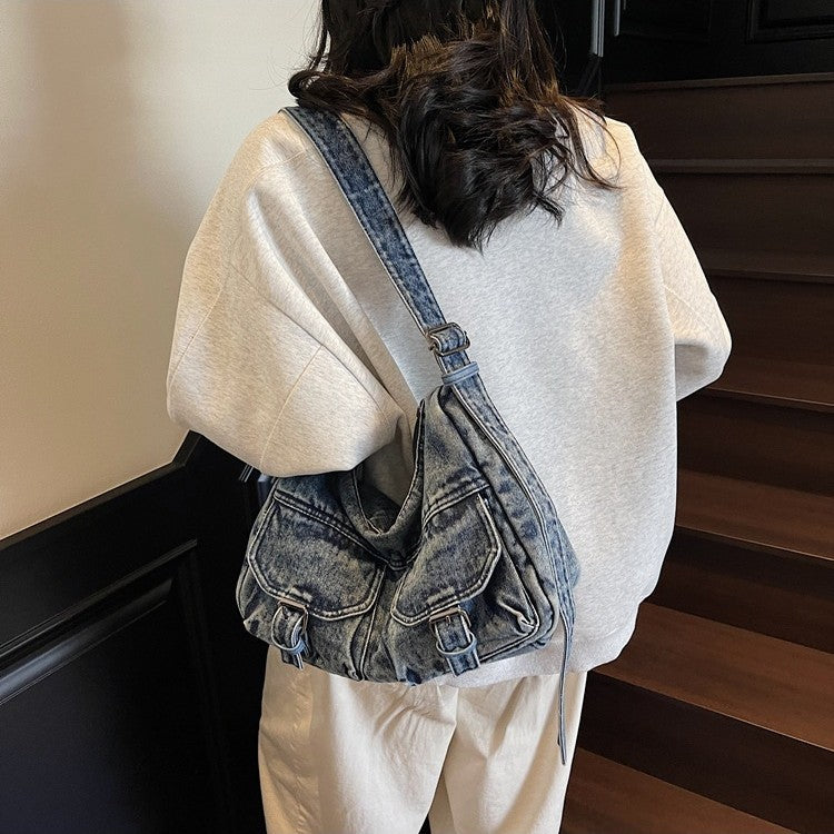 Cross-border denim bag women's 2025 new trendy fashion tote bag shoulder bag large capacity messenger bag