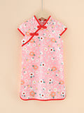 Pure cotton cheongsam-style ethnic girl's dress - short sleeve