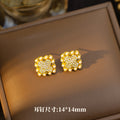 【titanium steel】european and american light luxury full diamond four-leaf clover pearl necklace and earring stud set - personalized jewelry set