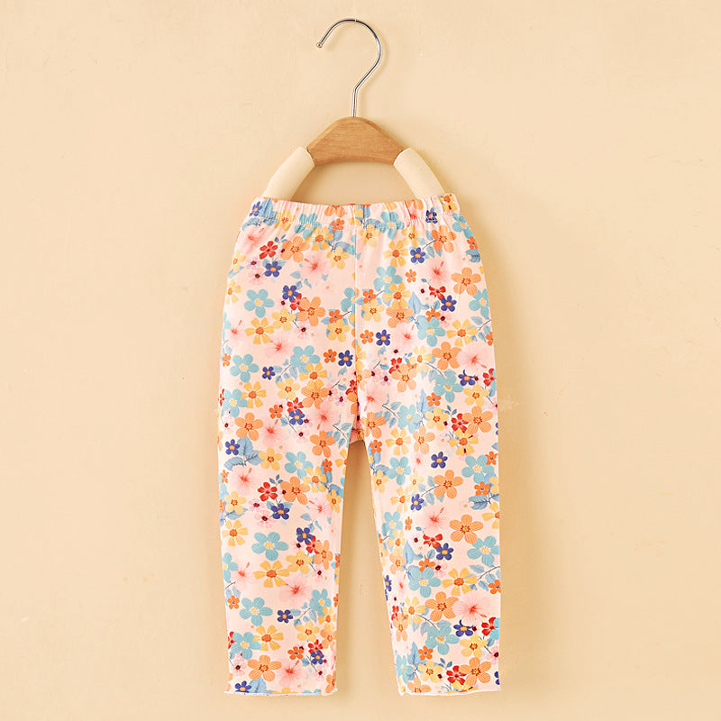 Girls' milk silk printed capri leggings - summer kids' clothing, spring/summer lightweight outerwear, dropshipping available