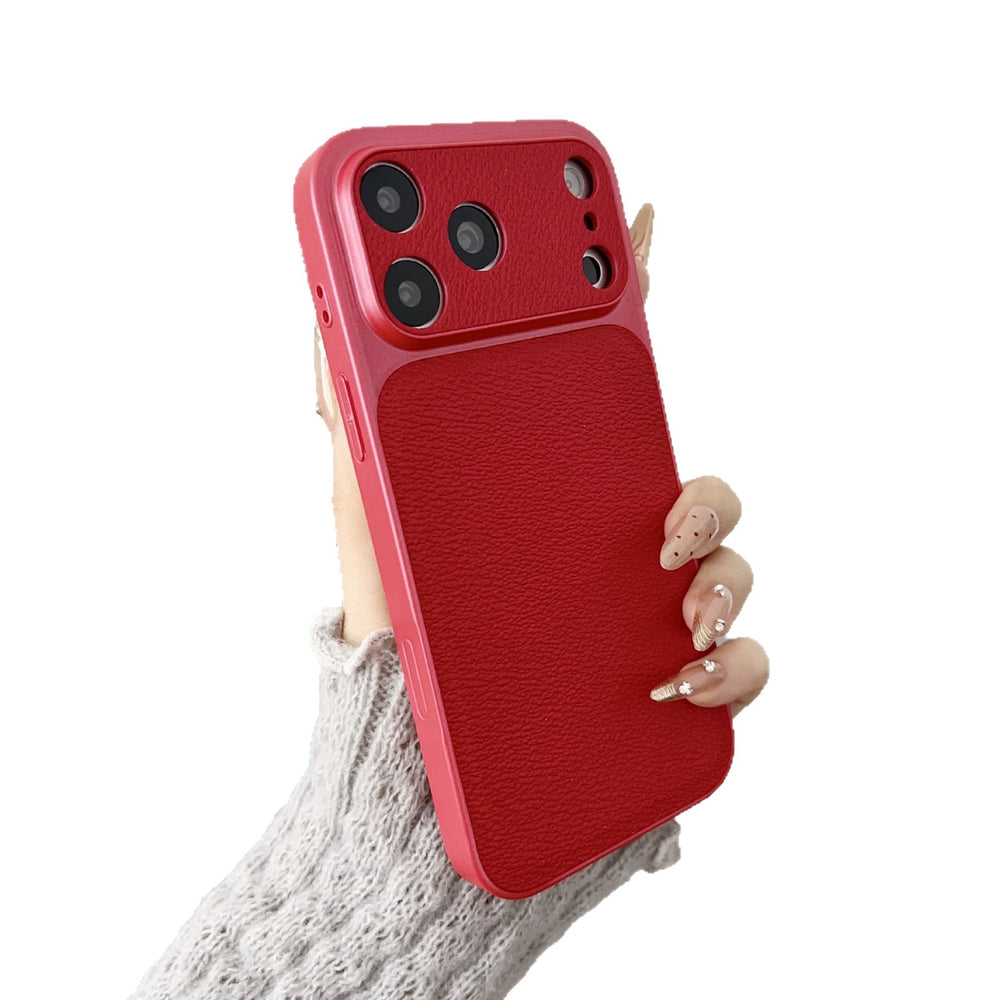 17promax small v pattern lychee pattern suitable for apple 16 seconds to 17 large window anti-fall mobile phone case 15 plain leather case