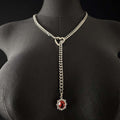 ins style niche design retro gold necklace heart ruby pendant stacked cuban chain necklace