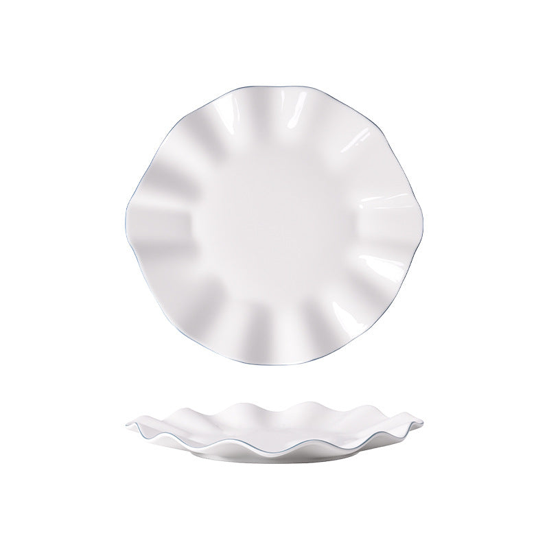 Minimalist & high-end ceramic irregular dessert & pastry plate - unique ruffled edge ceramic steak plate - shallow dinnerware