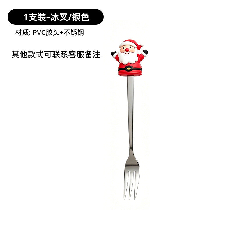 christmas cartoon cutlery gift box stainless steel silicone head spoon fork coffee spoon fruit fork cross-border set wholesale
