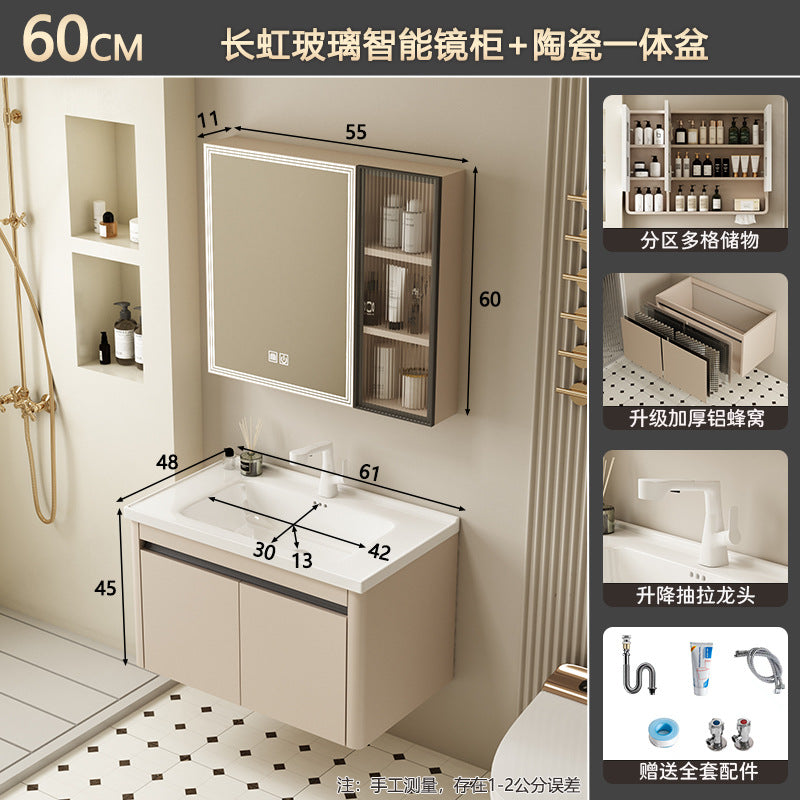 Bathroom cabinet ceramic all-in-one basin bathroom bathroom bathroom cabinet wash basin wash basin wash basin combination honeycomb aluminum