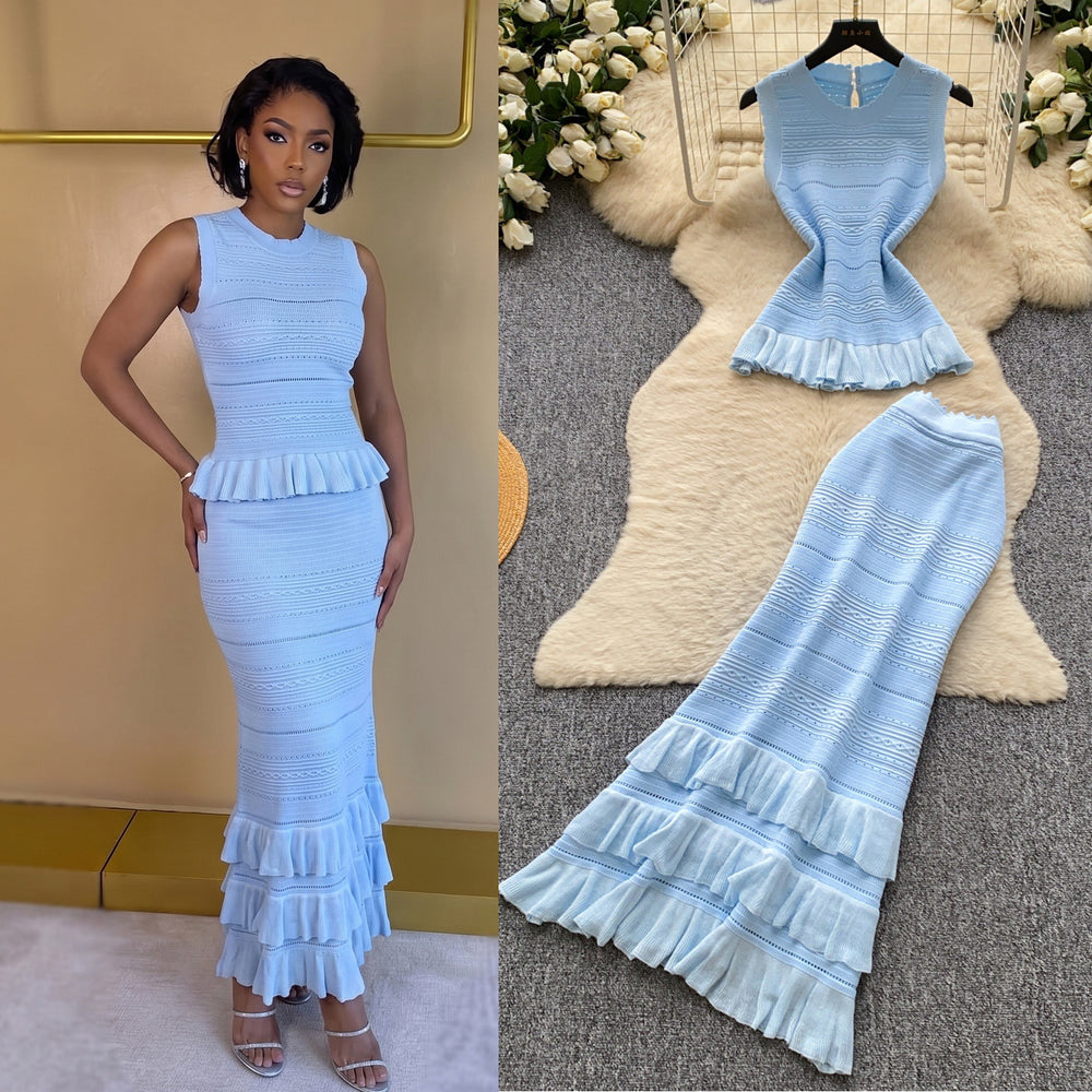 French chic knit tank top & pleated midi skirt set - women's summer slimming & elegant two-piece outfit - high-end style