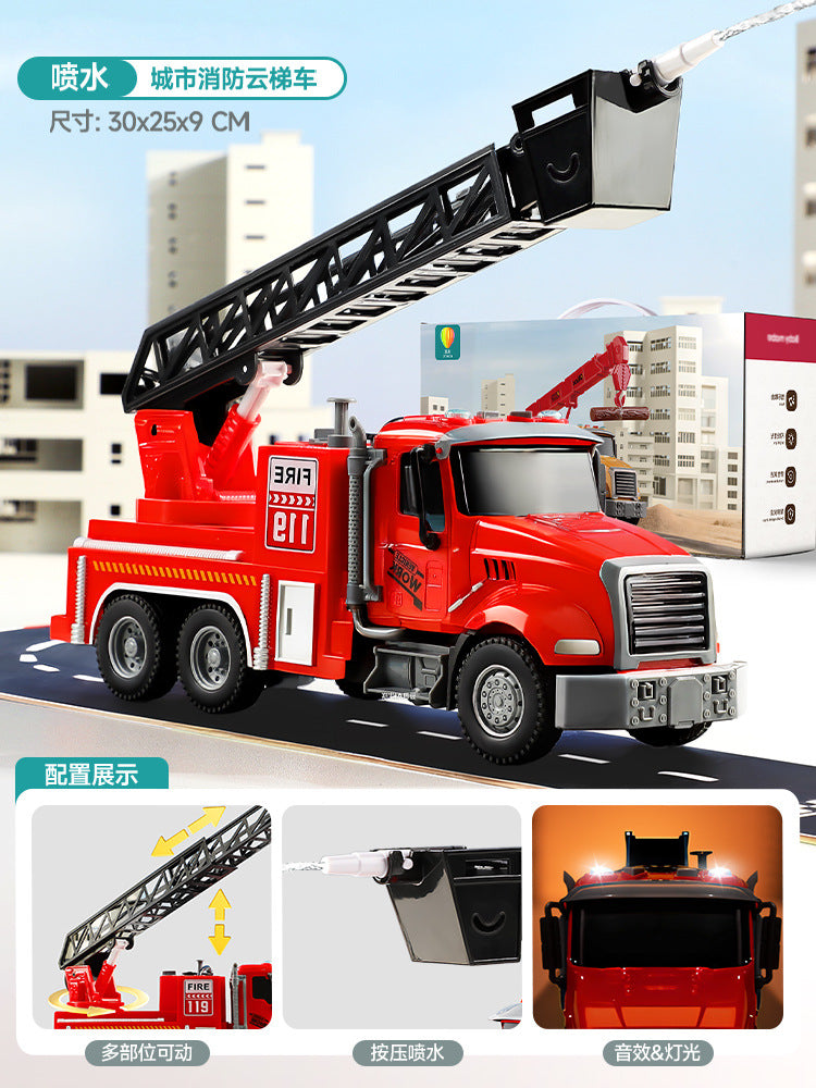 Kids' large fire truck ladder cargo rescue truck tractor truck construction crane tow truck toy for boys, ages 3-6