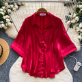 Korean style fashionable niche versatile satin blouse for women,  summer high-end slimming commute chic short top