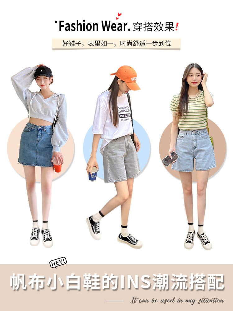 Niche platform canvas sneakers for women, new 2025 spring/autumn collection, versatile biscuit shoes, casual athletic shoes, retro hong kong style skate shoes