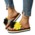 Export plus sizenew arrival cross-border flower flip-flops women's outer wear wedge beach thick sole sandals wholesale