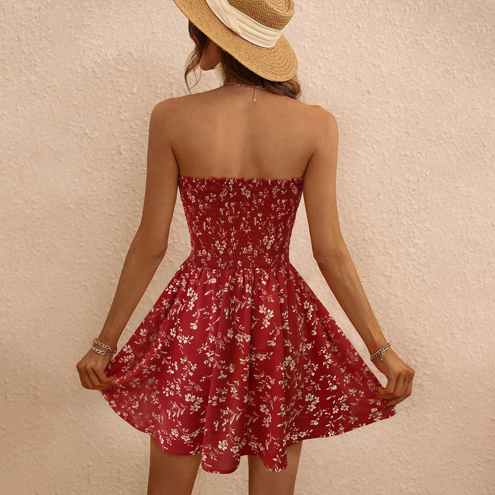 wholesale playful waist slimming look floral tube top dresssummernew arrivalniche stylesense of design suspender skirt for women