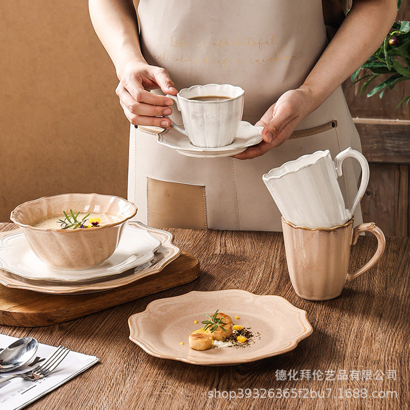 Creative retro western tableware suit restaurant for home italian stylish style grids kiln bowl plates ceramic wholesale