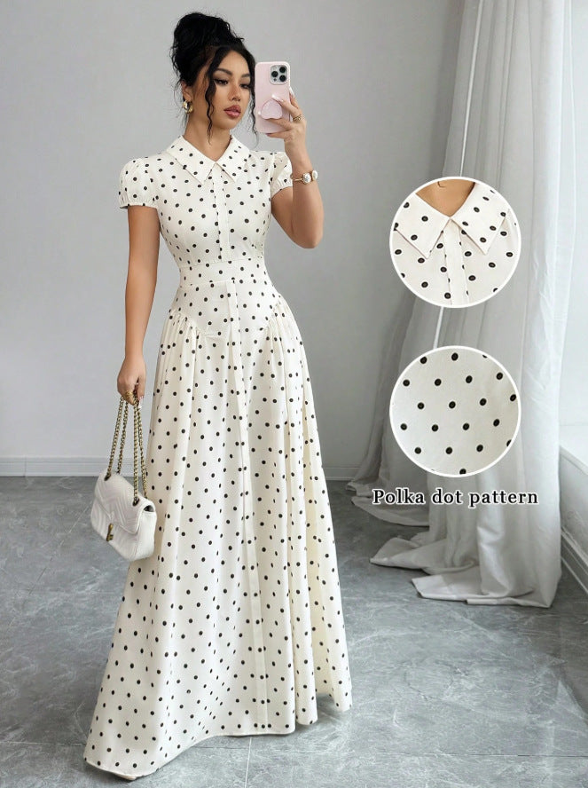 Polka dot short-sleeve dress - women's new summer collection: french retro, age-defying, slimming, and elegant maxi dress
