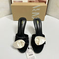Za french floral fashionable elegant outdoor slippers for women, 2025 summer new collection, versatile stiletto heel, square toe, open toe, single strap