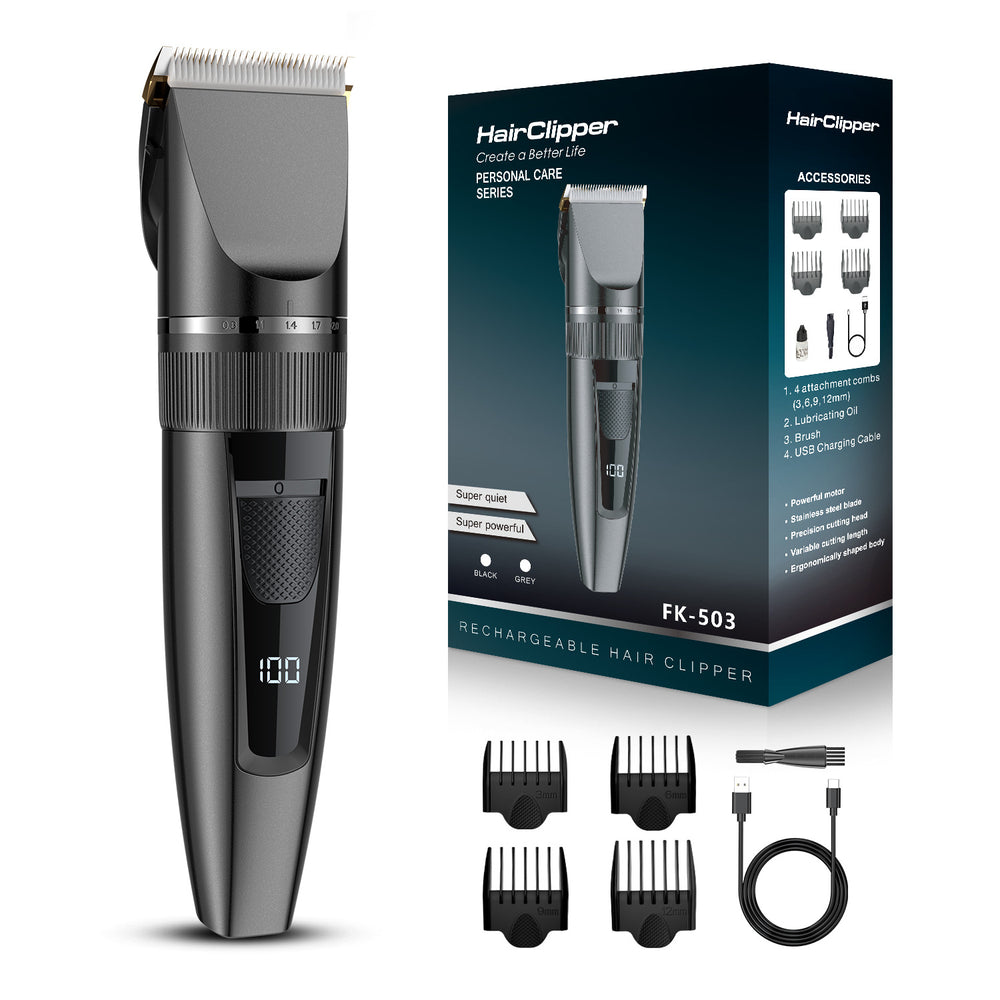 electric hairdresser clipper for home rechargeable engraving oil head push white digital display fast charging shaving electric clipper