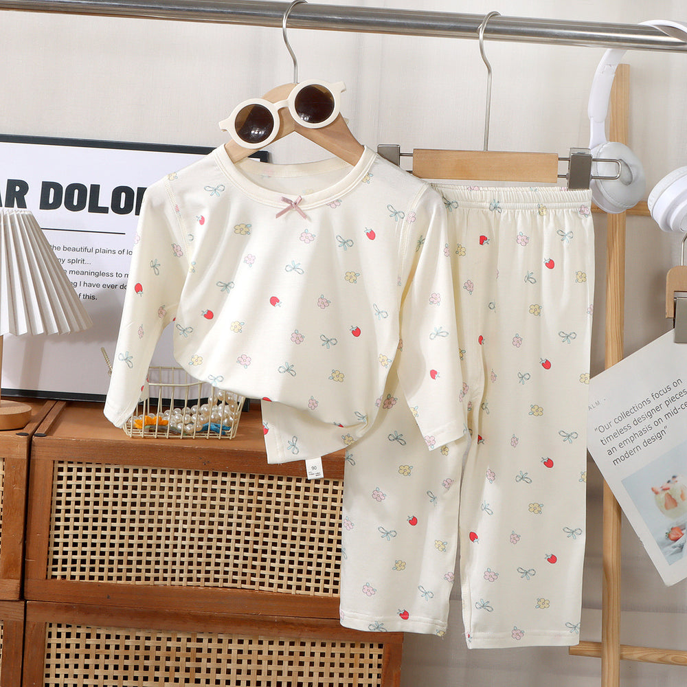 a type kids home clothes for boys and girls cartoon thin pajamas modal air-conditioning clothes openable short sleeves
