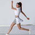 Color block breathable athletic tennis outfit set for women - oem shockproof high-elasticity top and tennis skirt two-piece set - custom yoga wear available