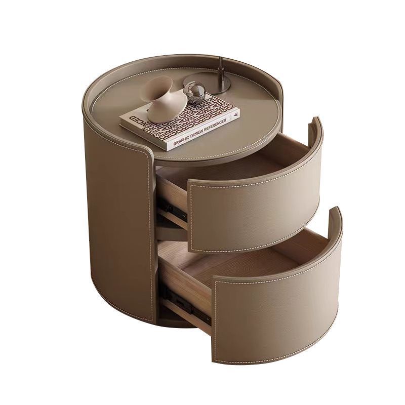 Creative design bedside table solid wood saddle leather  new modern minimalist light luxury high-end bedroom