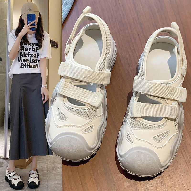 Ugly thick sole baotou roman sandals women's summer outwear 2026 new breathable cut out sports dad hole shoes