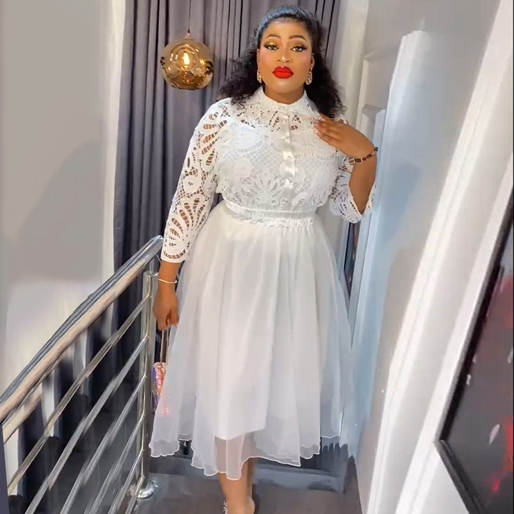 new arrival african plus size women's clothing lace lapel skirt three-piece set   fashiondress