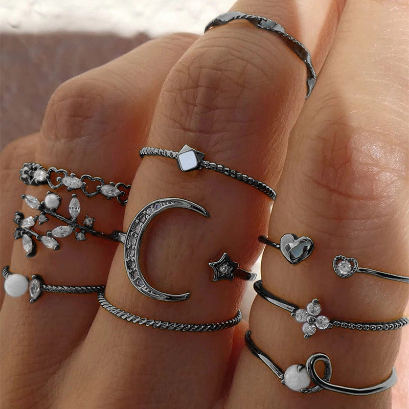 Wholesale full diamond rings: european and american cross-border jewelry, trendy ins style star rings, women's niche light luxury ring sets and accessories