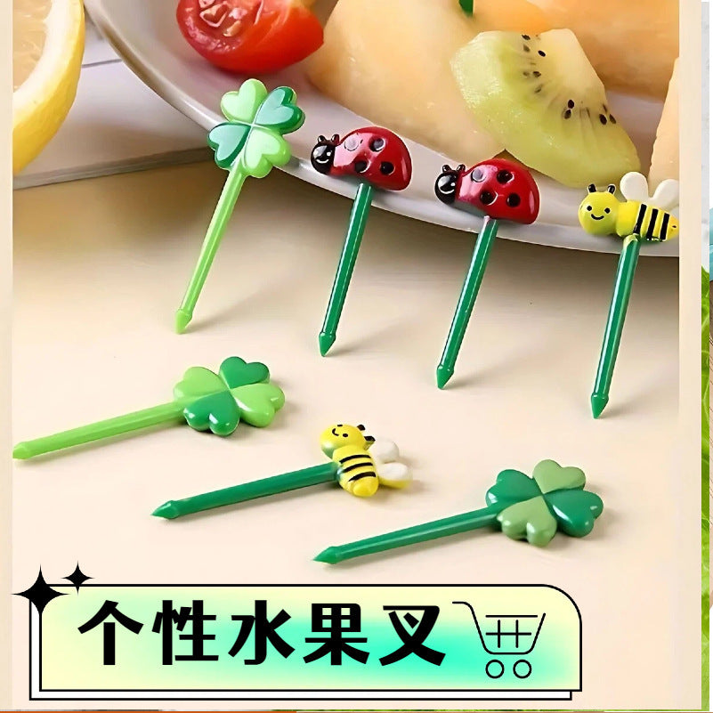 Ready-to-ship floral, bee, and fruit forks - sunflower bento picks - children's plastic fruit forks - cake toppers - direct from the manufacturer