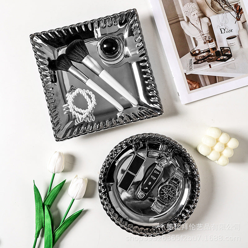Ins-style ceramic silver-plated display tray - creative & unique home decor for cosmetics and jewelry