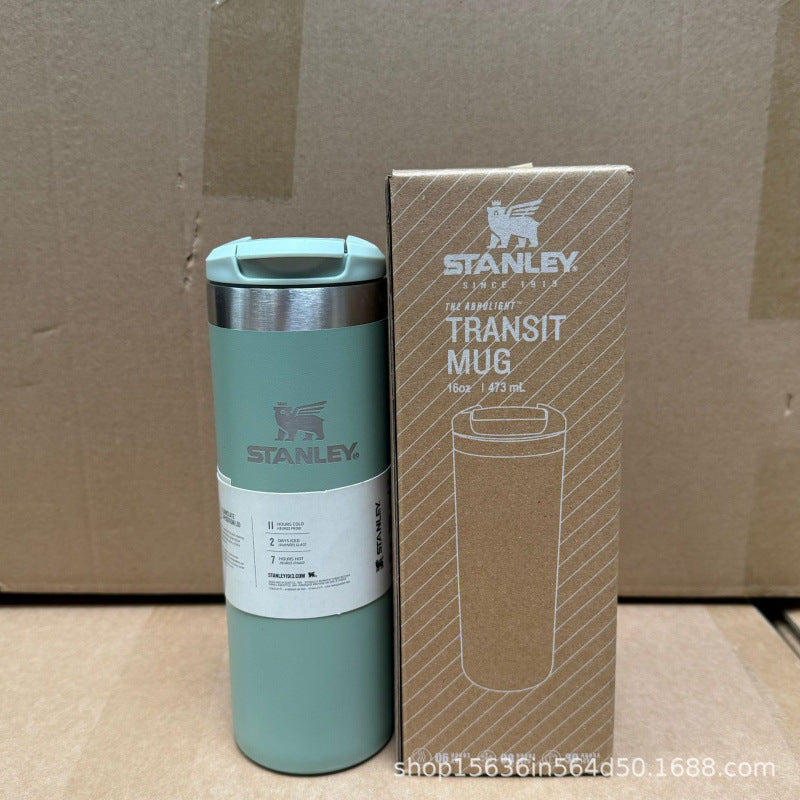 Stanley-style 16oz stainless steel insulated tumbler - straight-sided, car & outdoor water bottle - keeps drinks hot or cold, large capacity