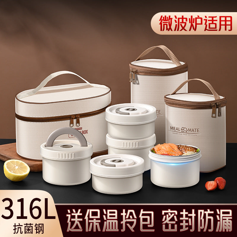 316L Stainless Steel Round Lunch Box Food Grade Sealed Fresh-keeping Box Microwave Heated Bento Box Set with Lid