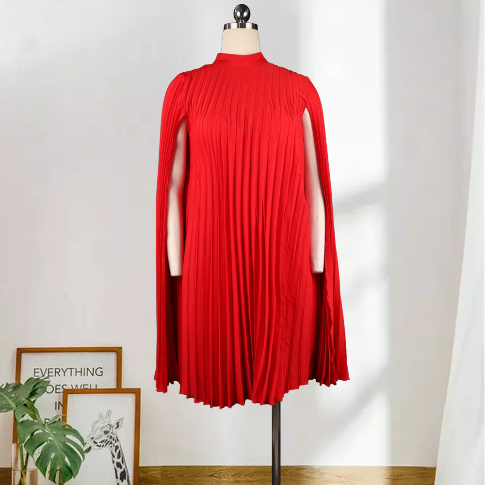 Batwing sleeve plus size loose casual pleated flared skirt sexy mini dress women's dress - direct from the manufacturer