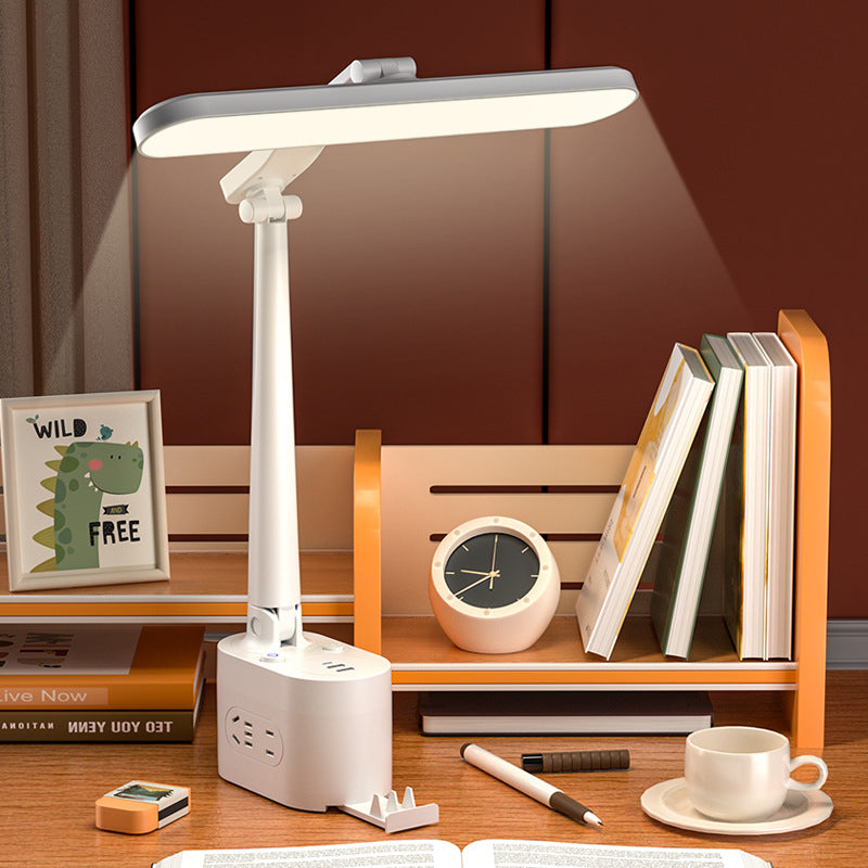 Foldable desk lamp with integrated socket - eye protection, designed for studying, reading, and preventing myopia - perfect for college students - bedside lamp with usb fast charging