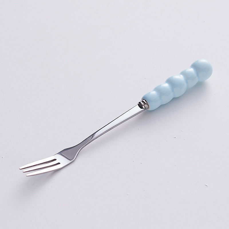 Minimalist ceramic fruit fork set - stylish, luxurious, and high-quality. ceramic handle fruit picks with stainless steel forks and spoons - wholesale
