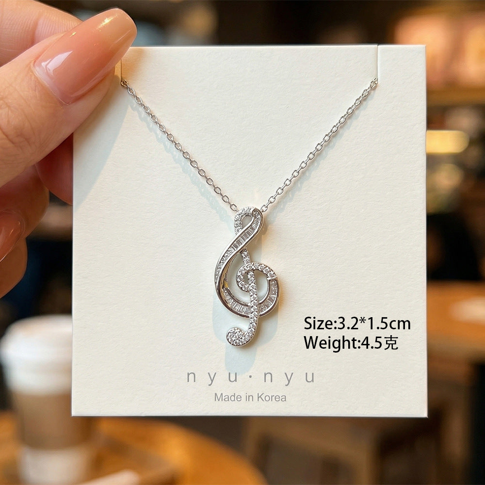 Copper inlaid zirconium four-leaf clover necklace for women, titanium steel real gold plating popularinsfashion flower exquisite sweater chain jewelry