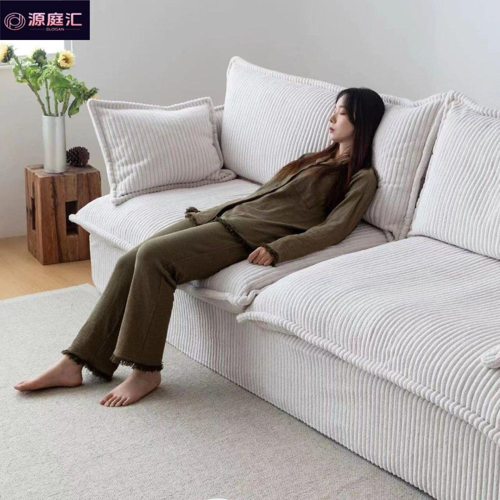 Fabric sofa corduroy cream retro small apartment scandinavianfor home living room double casual removable sofa
