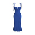 sexy drawstring tie bodycon mermaid maxi dress with spaghetti straps - vacation-ready french style
