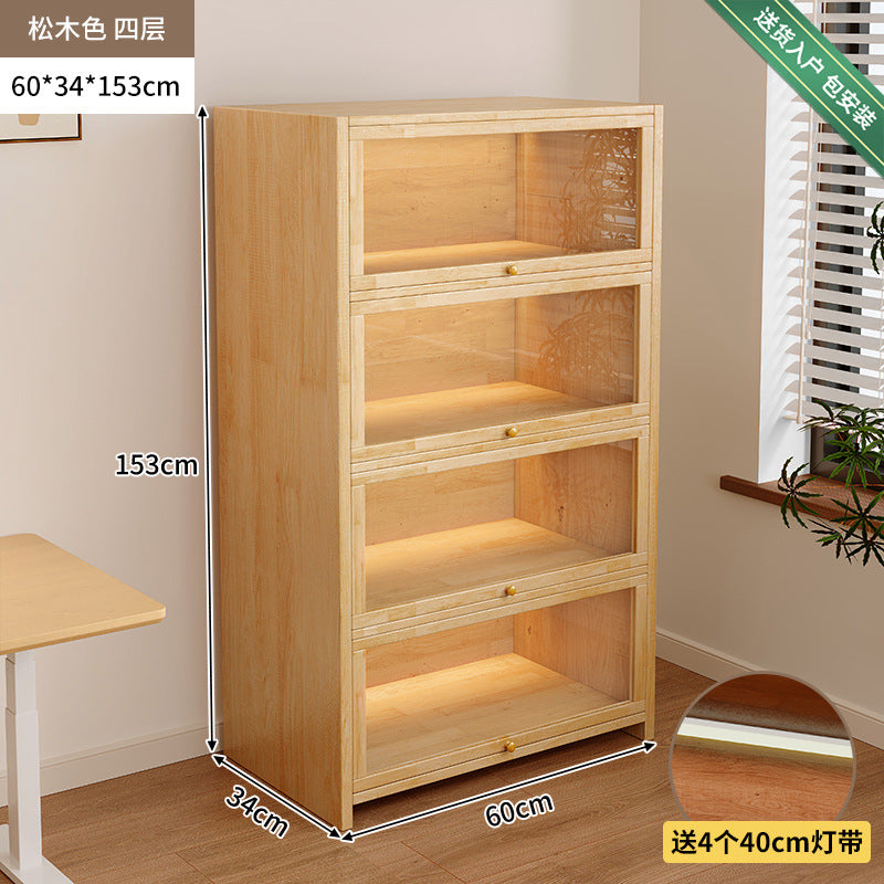 Solid wood dust-proof bookcase integrated against the wall Walnut color storage cabinet Locker Floor storage cabinet Household bookshelf