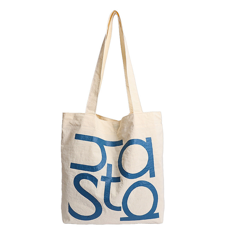 letterprinting nylon tote bag large capacity casualcontrast colorsatchel bag korean style simple canvas bag for women