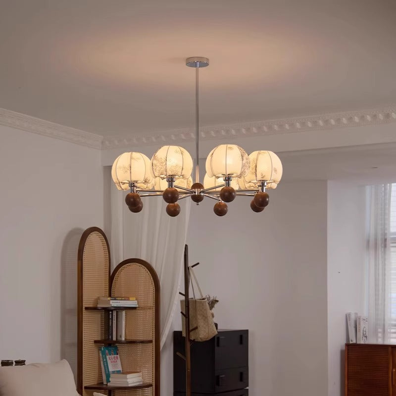 [Strict selection] American retro chandelier antique pattern chandelier Nanyang fabric walnut study restaurant light