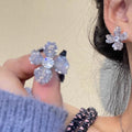 S925 silver needle purple crystal flower earrings women's ins forest style earrings accessible luxurypopular earrings fall and winter high-end sense