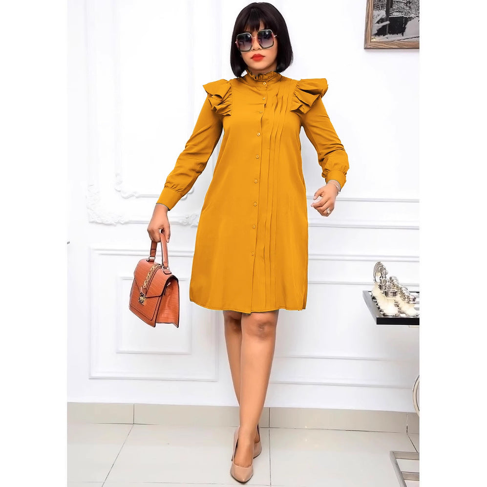 Aliexpress   plus size african women's clothing ruffle stand collar shirt dress