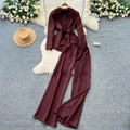 Work clothing professional young lady style suit women's autumtie back waist suit collar long sleevesoutwearhigh waistloose straight-leg pants
