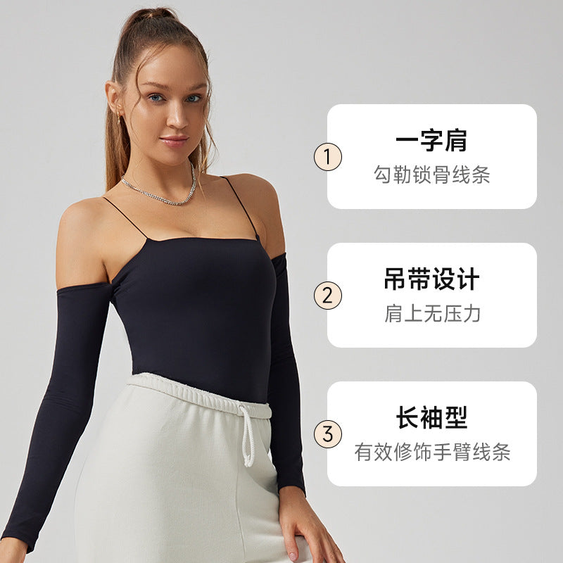 One shoulder autumn wear new arrival women's sports long sleeves t-shirt yoga wear tight dance outwear thin fitness wear