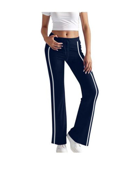 cross-border  women's solid color fashion drawstring elastic waist wide leg pants - activewear & casual trousers